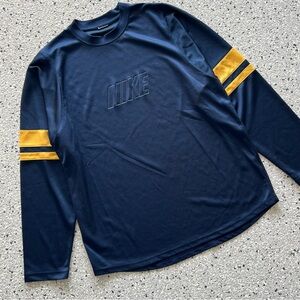 Vintage Y2k Nike Long Sleeve Nylon Shirt Jersey Navy/Yellow Logo Imprint Sz L/XL